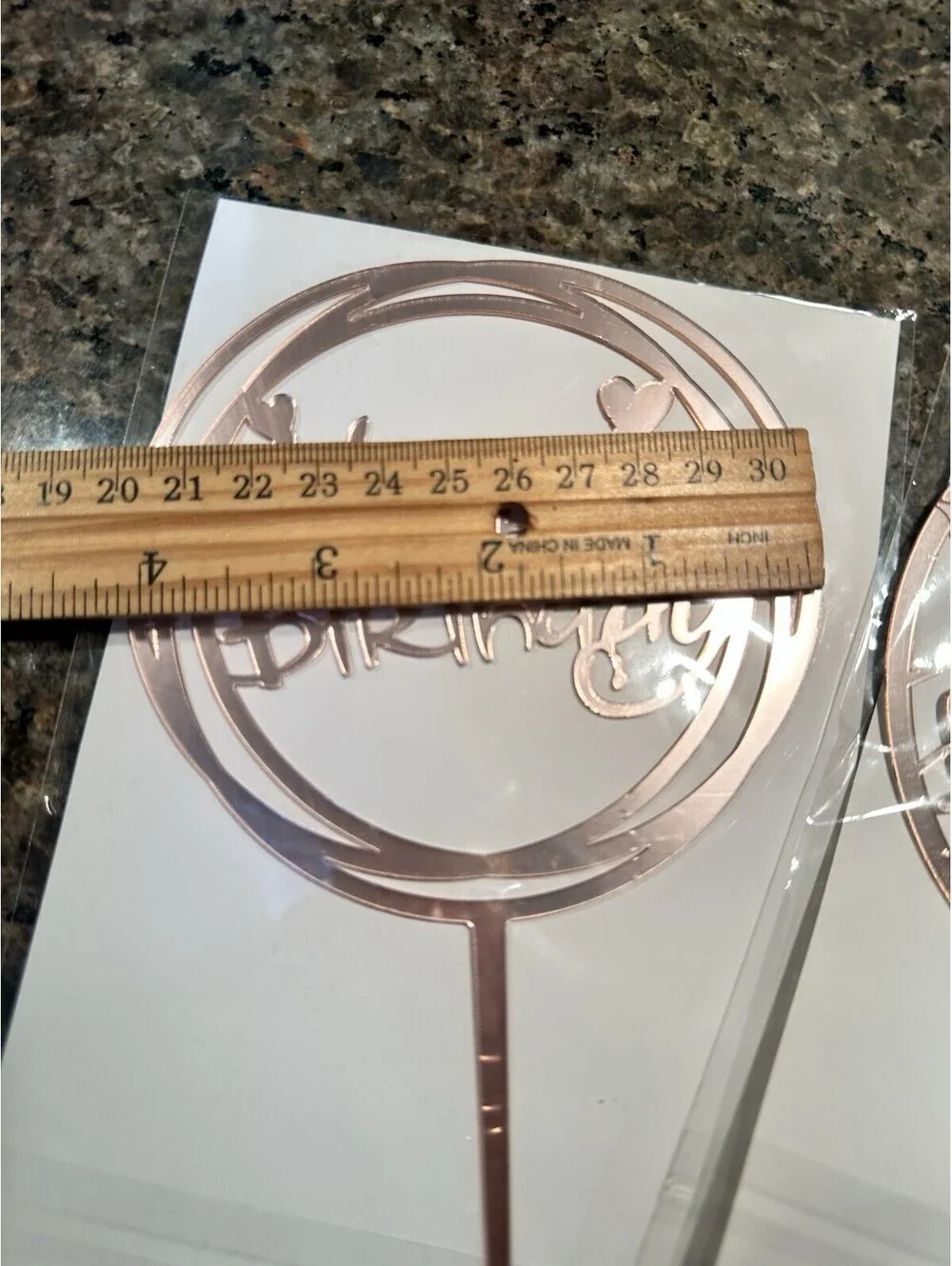 Rose Gold Acrylic Happy Birthday Cake Topper Round Party Decoration Set of 2